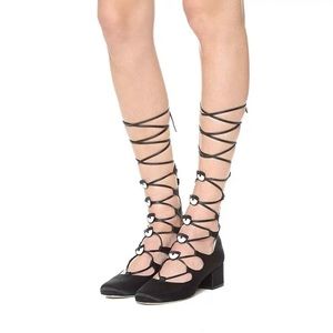 Chiara Ferragni satin lace up ghillie shoe with block heel and signature eye